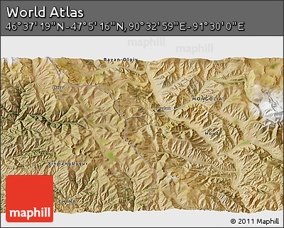 Satellite 3D Map of the Area around 46° 51' 18" N, 91° 1' 30" E