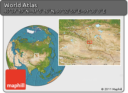 Satellite Location Map of the Area around 46° 51' 18" N, 91° 1' 30" E