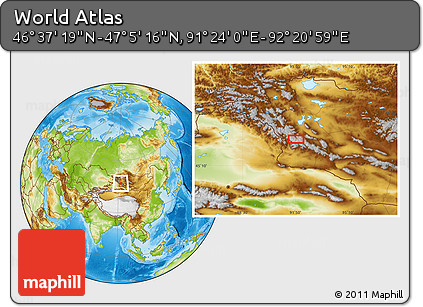 Physical Location Map of the Area around 46° 51' 18" N, 91° 52' 30" E