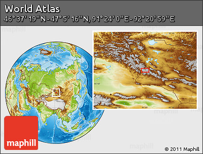 Physical Location Map of the Area around 46° 51' 18" N, 91° 52' 30" E