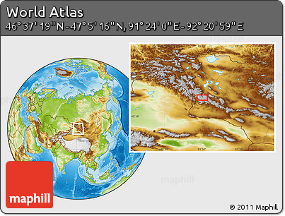 Physical Location Map of the Area around 46° 51' 18" N, 91° 52' 30" E