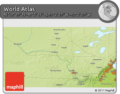 Physical 3D Map of the Area around 46° 51' 18" N, 92° 34' 29" W