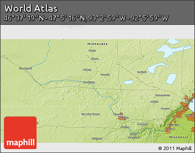 Physical 3D Map of the Area around 46° 51' 18" N, 92° 34' 29" W