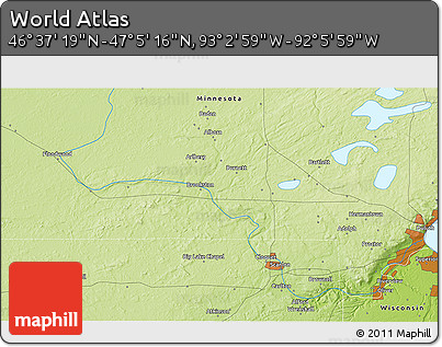 Physical 3D Map of the Area around 46° 51' 18" N, 92° 34' 29" W