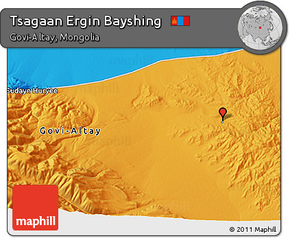 Political 3D Map of Tsagaan Ergin Bayshing