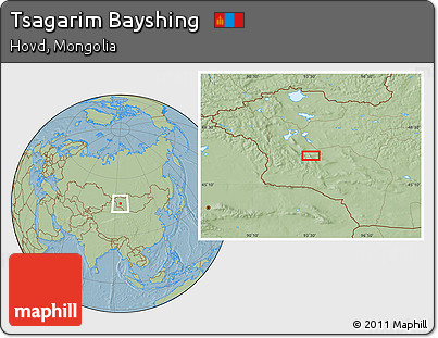 Savanna Style Location Map of Tsagarim Bayshing, hill shading