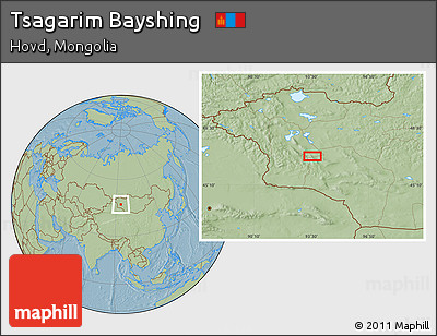 Savanna Style Location Map of Tsagarim Bayshing, hill shading