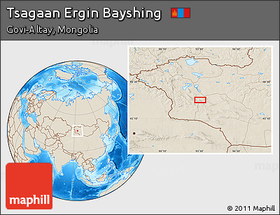Shaded Relief Location Map of Tsagaan Ergin Bayshing