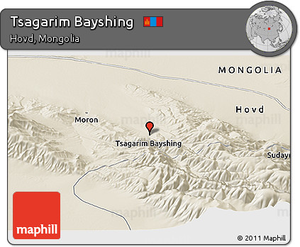 Shaded Relief Panoramic Map of Tsagarim Bayshing