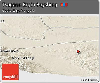 Shaded Relief Panoramic Map of Tsagaan Ergin Bayshing