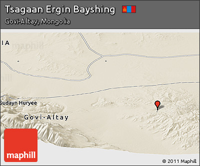 Shaded Relief Panoramic Map of Tsagaan Ergin Bayshing