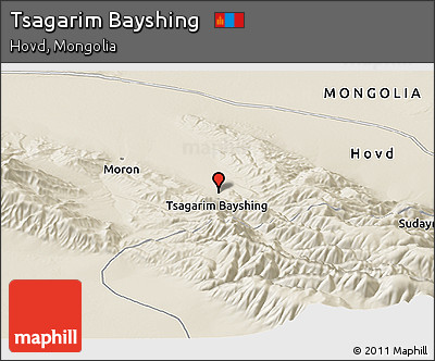 Shaded Relief Panoramic Map of Tsagarim Bayshing