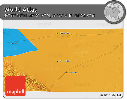 Political 3D Map of the Area around 46° 51' 18" N, 94° 25' 30" E
