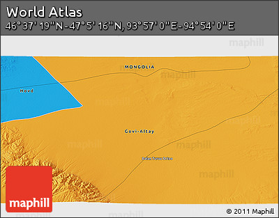 Political 3D Map of the Area around 46° 51' 18" N, 94° 25' 30" E