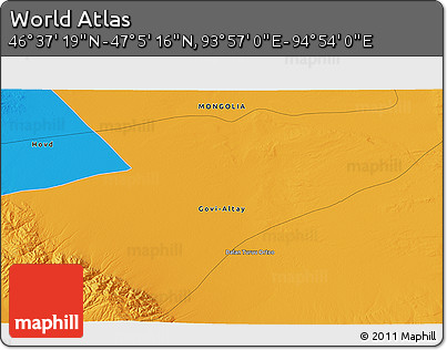 Political 3D Map of the Area around 46° 51' 18" N, 94° 25' 30" E