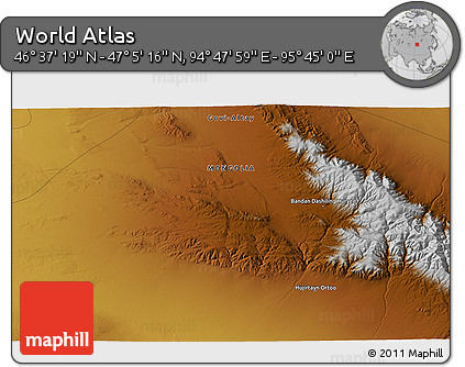 Physical 3D Map of the Area around 46° 51' 18" N, 95° 16' 30" E