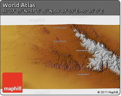 Physical 3D Map of the Area around 46° 51' 18" N, 95° 16' 30" E