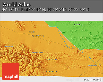 Political 3D Map of the Area around 46° 51' 18" N, 96° 7' 30" E