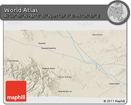Shaded Relief 3D Map of the Area around 46° 51' 18" N, 96° 7' 30" E