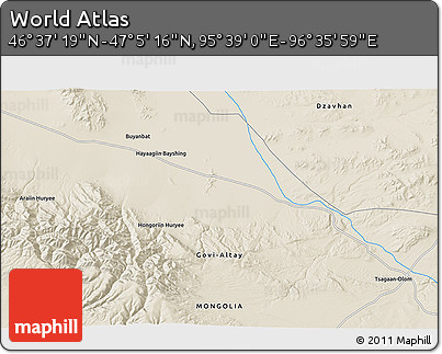Shaded Relief 3D Map of the Area around 46° 51' 18" N, 96° 7' 30" E