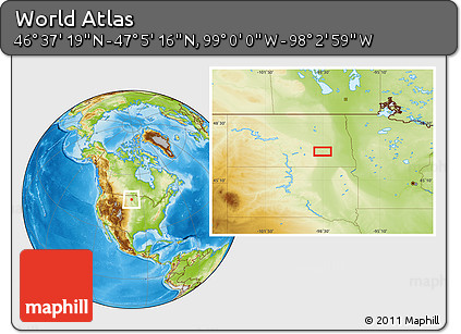 Physical Location Map of the Area around 46° 51' 18" N, 98° 31' 30" W
