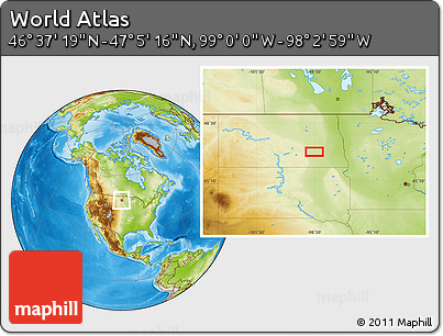 Physical Location Map of the Area around 46° 51' 18" N, 98° 31' 30" W