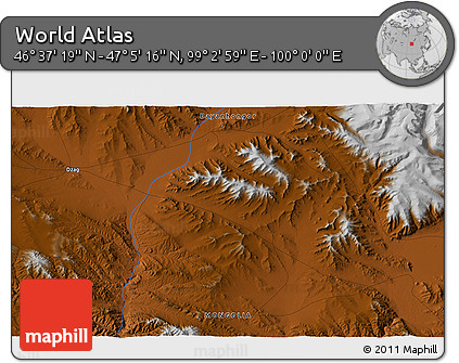 Physical 3D Map of the Area around 46° 51' 18" N, 99° 31' 30" E