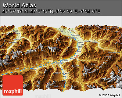 Physical 3D Map of the Area around 46° 51' 18" N, 9° 25' 30" E