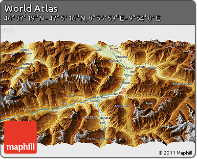 Physical 3D Map of the Area around 46° 51' 18" N, 9° 25' 30" E