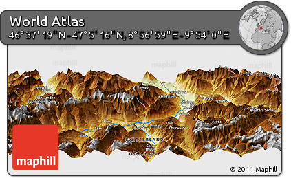 Physical Panoramic Map of the Area around 46° 51' 18" N, 9° 25' 30" E