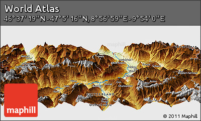 Physical Panoramic Map of the Area around 46° 51' 18" N, 9° 25' 30" E