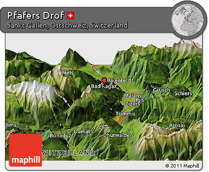 Satellite Panoramic Map of Pfäfers Drof