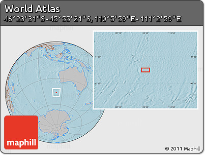 Gray Location Map of the Area around 46° 9' 26" S, 110° 34' 29" E, hill shading