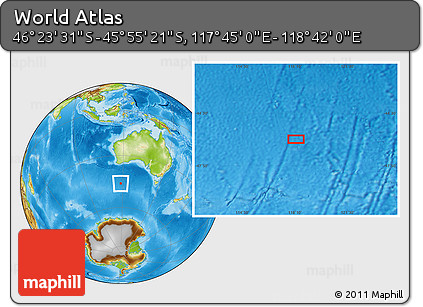 Physical Location Map of the Area around 46° 9' 26" S, 118° 13' 29" E
