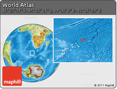 Physical Location Map of the Area around 46° 9' 26" S, 11° 58' 29" E
