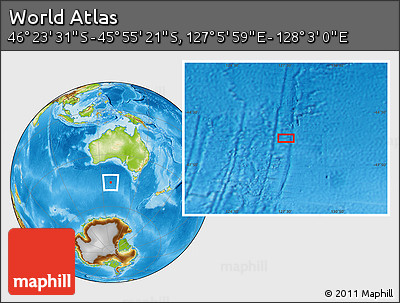 Physical Location Map of the Area around 46° 9' 26" S, 127° 34' 30" E