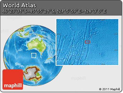 Physical Location Map of the Area around 46° 9' 26" S, 127° 34' 30" E