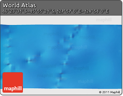 Physical 3D Map of the Area around 46° 9' 26" S, 128° 25' 30" E