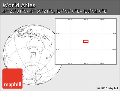 Blank Location Map of the Area around 46° 9' 26" S, 128° 25' 30" E