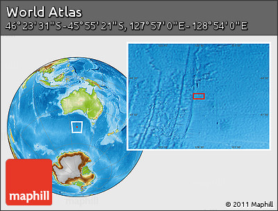 Physical Location Map of the Area around 46° 9' 26" S, 128° 25' 30" E