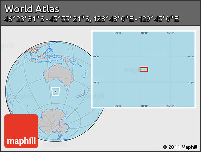 Gray Location Map of the Area around 46° 9' 26" S, 129° 16' 30" E
