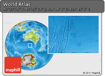 Physical Location Map of the Area around 46° 9' 26" S, 129° 16' 30" E