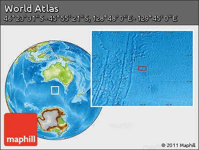 Physical Location Map of the Area around 46° 9' 26" S, 129° 16' 30" E