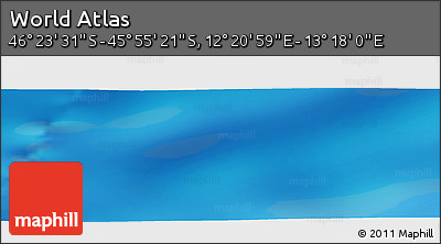 Physical Panoramic Map of the Area around 46° 9' 26" S, 12° 49' 29" E
