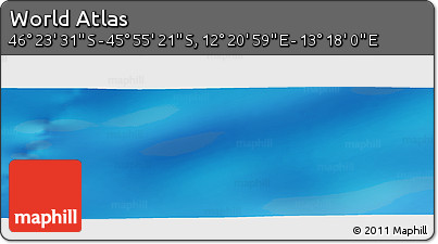 Physical Panoramic Map of the Area around 46° 9' 26" S, 12° 49' 29" E