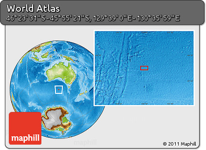 Physical Location Map of the Area around 46° 9' 26" S, 130° 7' 30" E