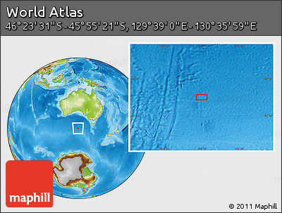 Physical Location Map of the Area around 46° 9' 26" S, 130° 7' 30" E