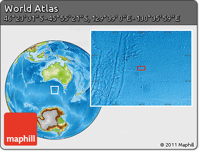 Physical Location Map of the Area around 46° 9' 26" S, 130° 7' 30" E