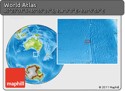 Physical Location Map of the Area around 46° 9' 26" S, 138° 37' 30" E