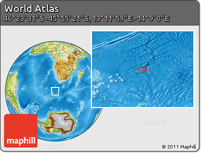 Physical Location Map of the Area around 46° 9' 26" S, 13° 40' 30" E
